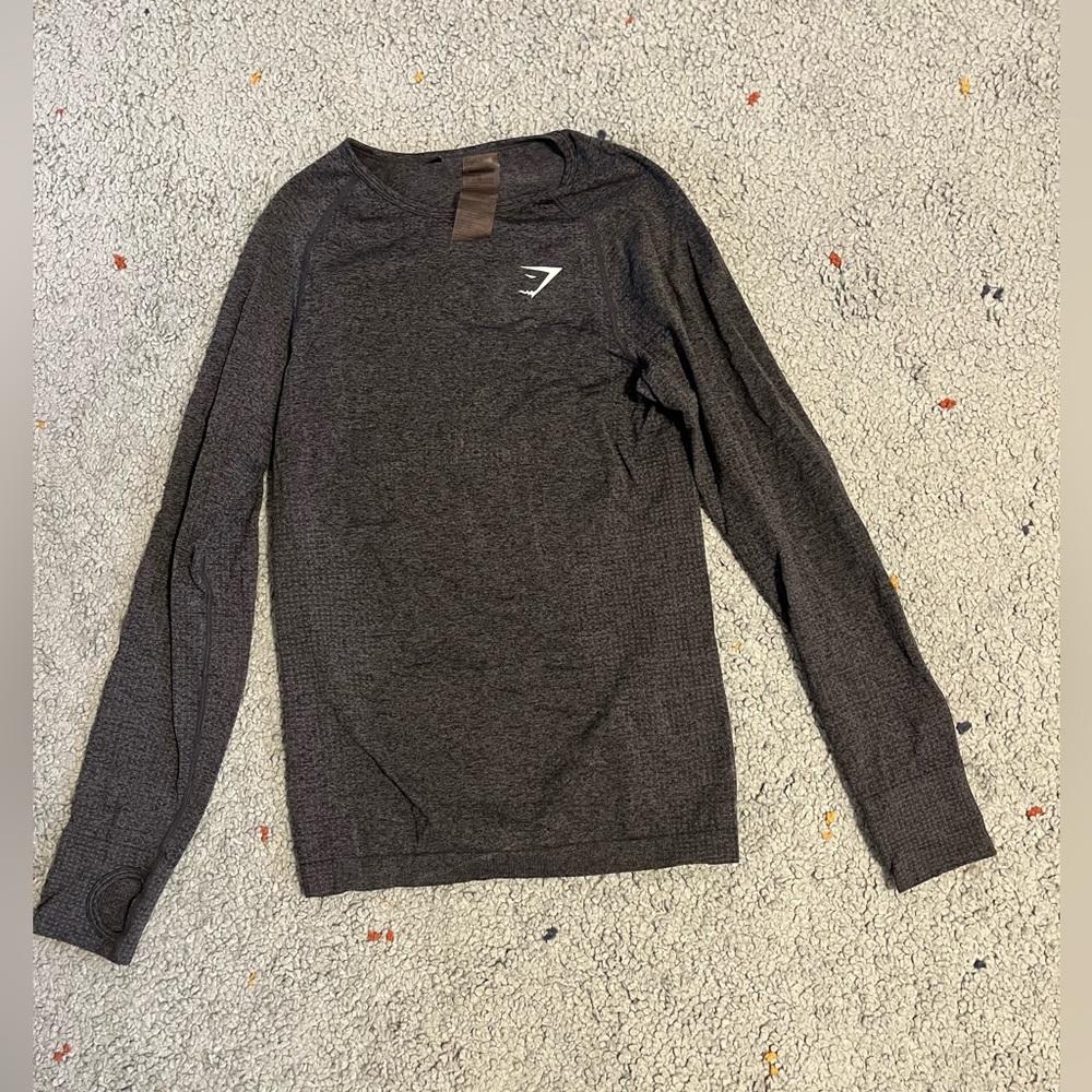 Gymshark Women's Long Sleeve Top in Dark Gray with White Logo